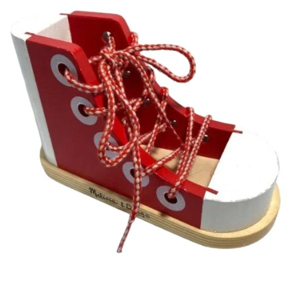 MELISSA and DOUG Deluxe Wood Lacing Sneaker Learn to Tie a Shoe Educational - Picture 1 of 10